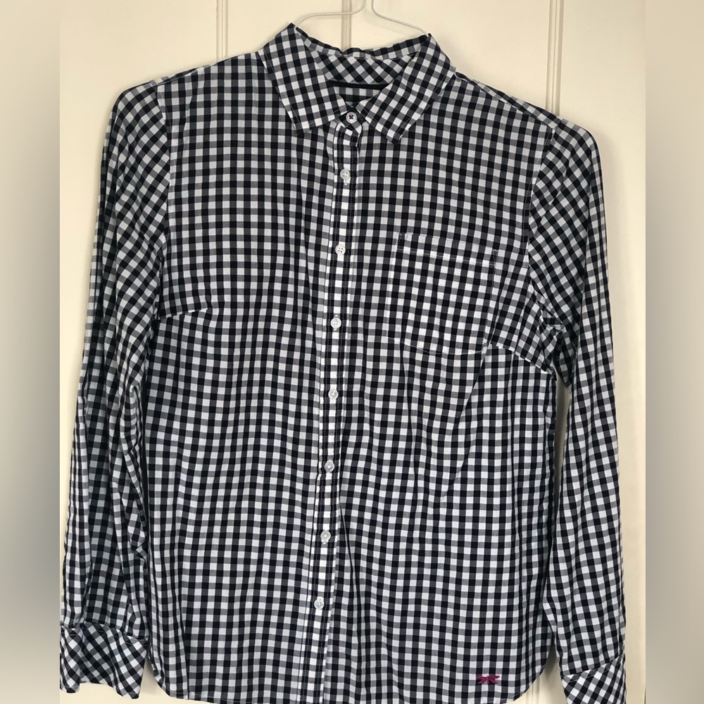 Talbots Black and White Gingham Woven Camp Shirt
